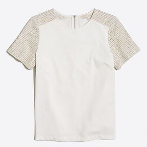 J. Crew ivory and gold tweed-sleeve T-shirt